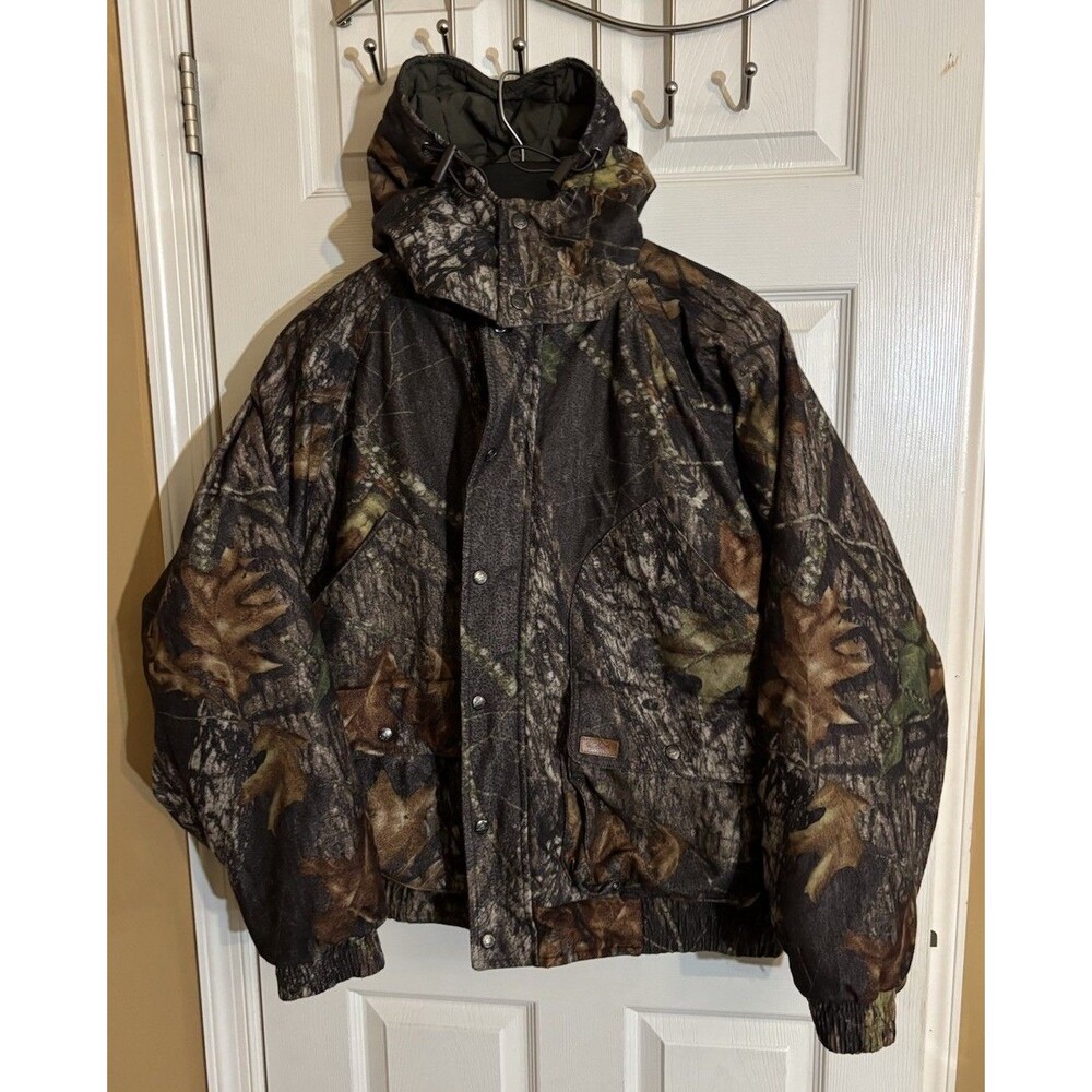 Vintage Woolrich Camo Reversible Green Coat Removable Hood Button/zip Up Size 2X